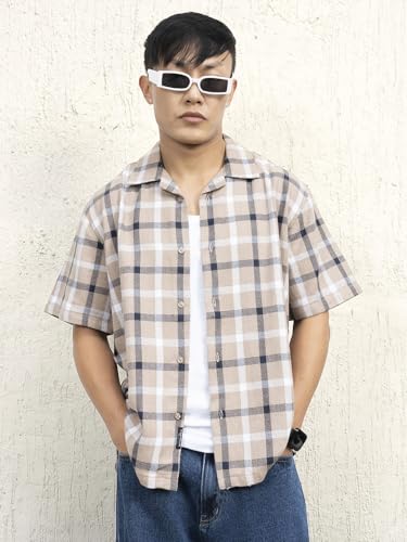 Hubberholme Men Cotton Short Sleeves Oversized Checked Shirt 6
