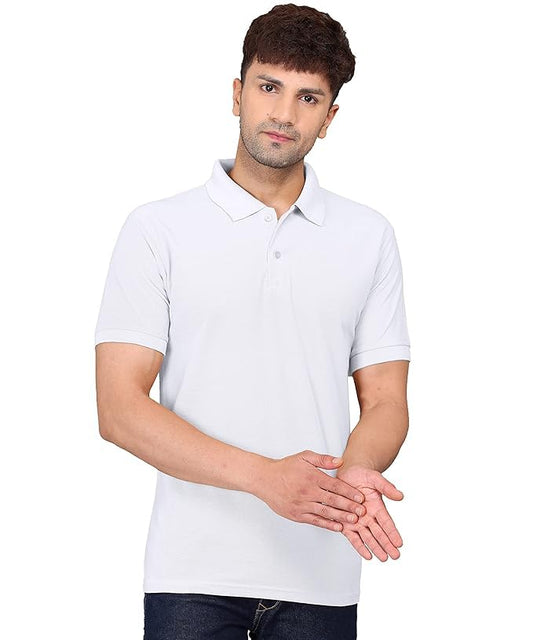 Baghadbillo MenS Regular Fit Solid Polo Half Sleeve T-Shirt White