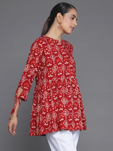 Libas WomenS Viscose Rayon Printed A-Line Kurtis (29625C Red