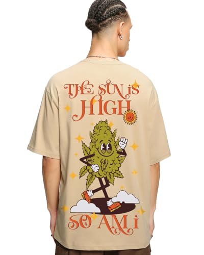 Bewakoof Men Graphic Print Oversized Fit Half Sleeve Round Neck Cotton T-Shirt_659845_Brown_L