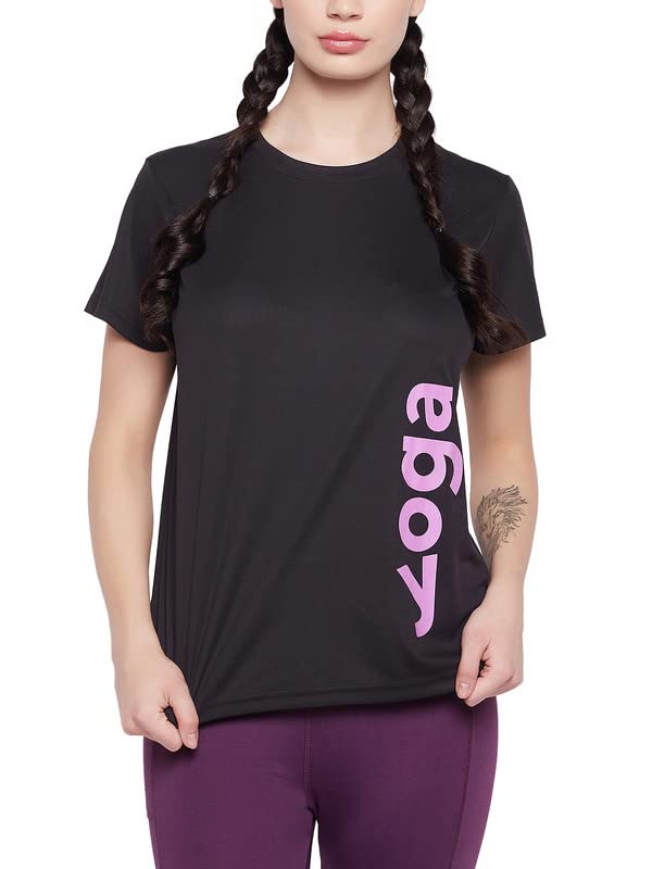 Clovia Womens Comfort Fit Text Print Active T-Shirt in Black (AT0160D13_Black_XL)