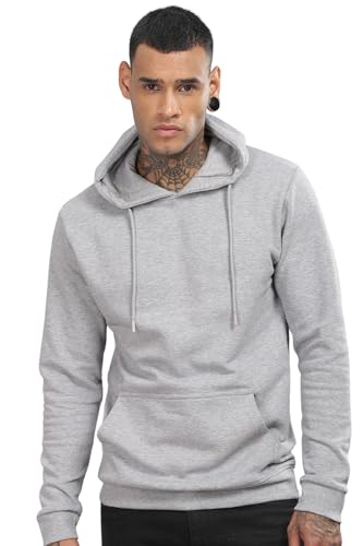 ADRO Men's Cotton Neck Hooded Sweatshirt (H24-M-PLN-GR-S_Grey)