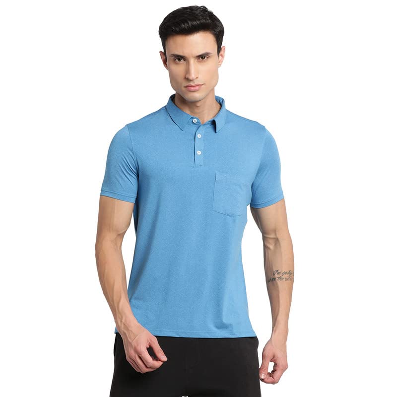 Turtle Men Cotton Blend Blue Solid Polo Neck T-Shirts