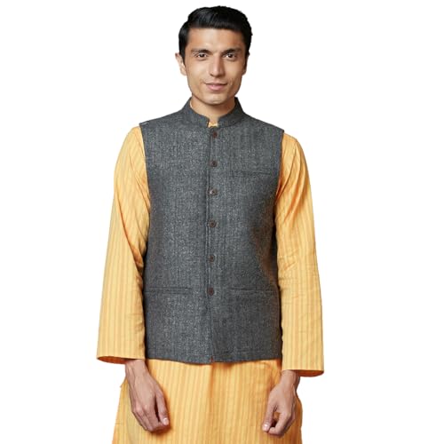 Fabindia MenS Black Wool Tweed Nehru Jacket (100537102
