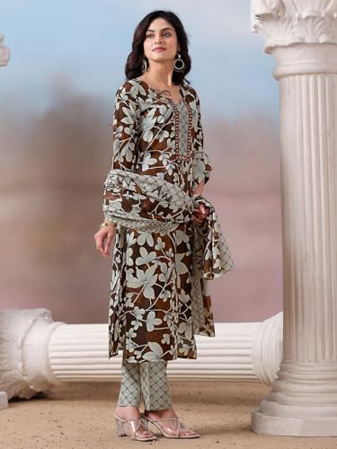Varanga floral printed Kurta with mirror detailing paired with printed trouser and dupatta.