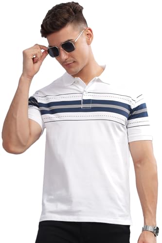 ADRO Regular Fit Polo T-Shirt for Men| Printed Polo T-Shirt|Cotton Polo T Shirt Also in Plus Size|Pnop24-L1-Whnbgr-Xl White