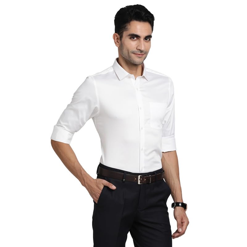 Turtle Men 100% Cotton White Plain Slim Fit Full Sleeve Formal Shirt