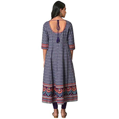W for Woman Purple Printed Kalidar Kurta With Tights