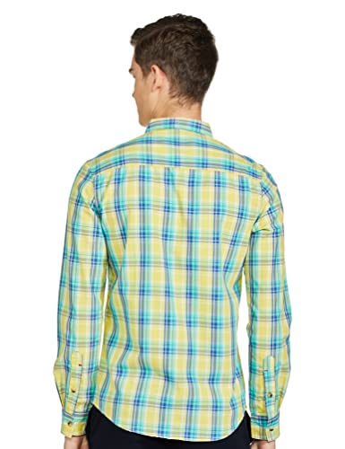 The Indian Garage Co Yellow Regular Fit Spread Collar Checkered Long Sleeves Shirt