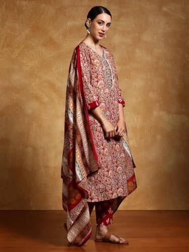Varanga Women-Zari Detailed Ethnic Floral Printed Kurta With Trouser & Dupatta