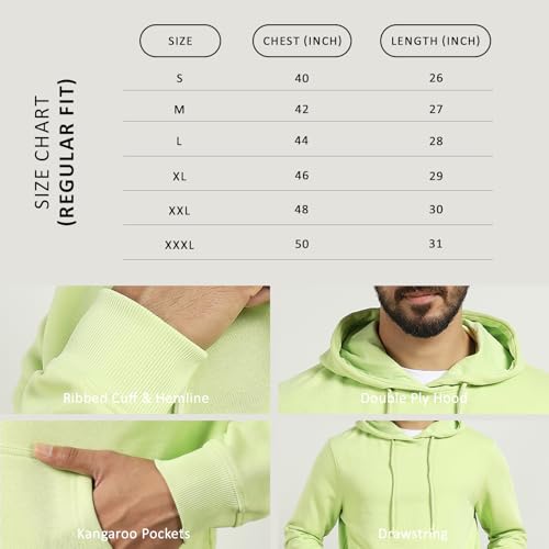 Nobero MenS Cotton Blend Neck Hooded Sweatshirt (1M-Twho-R0004-Eleganth_Cool Matcha