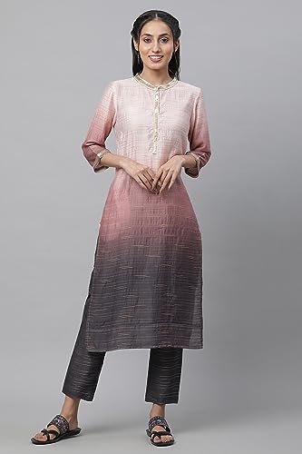 Pink Nylon Viscose Ombrey Kurta And Trouser Set_23Auas14570-507733