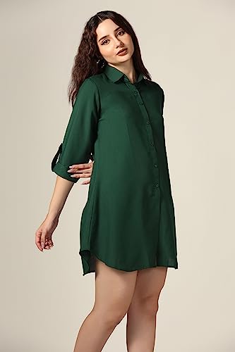 Greciilooks Western Dress For Women| Shirt Collar Solid A-Line Dress| Plus Roll Tab Sleeve Shirt Dress| WomenS Comfort Summer D