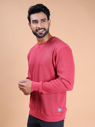 Colors Waffle Texture Full Sleeve T-Shirt for Men - 100% Cotton, Ribbed Crew Neck, Breathable Fabric, Enhanced Texture, Super St