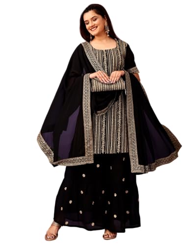 Fashion Basket Georgette Plazzo Kurta With Duptta Set For Women Black