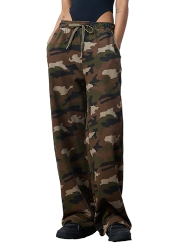 The Souled Store Sable Women and Girls Drawstringed Brown Camouflage Baggy Fit Cotton Flared Joggers