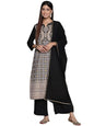 ZIYAA Women's Black Crepe Straight Kurta, Palazzo and Dupatta Set