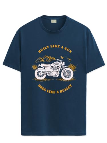 ADRO Men's Royal Bike Design Printed 100% Cotton T-Shirt - Regular Fit, Printed T-Shirts for Men (RN24-RYL-SB_Teal_XL)