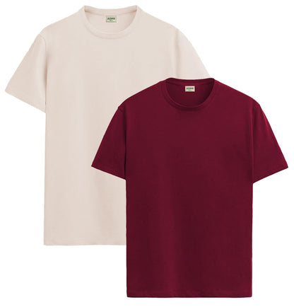 ADRO Mens T Shirts | Solid Tshirts for Men | Pure Cotton Lycra Fabric | 4 Way Stretch Smart tech Tshirt | Pack of 2 Round Neck T