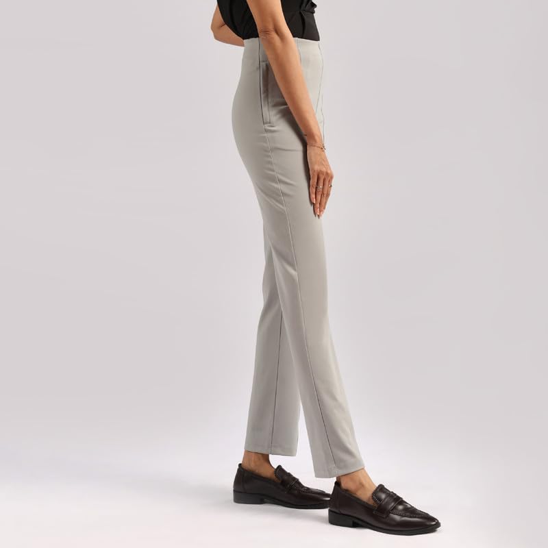 BlissClub Women Ultimate Straight Pants -Tall| Pintuck Design | No-Dig Waistband | Trousers for Women | 2 Zippered Pockets