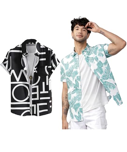 LookMark Mens Cotton Blend Casual Beach Wear Shirts | Stylish Printed Shirts for Men | Comfortable Summer Wear | Party, Vacatio
