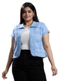 Style Quotient Women Light Blue Open Front Plus Denim Shrug