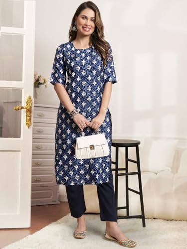 Pinkmint Printed Round Neck Kurta Set For Women Ll Kurti & Pant Set For Women Ll Regular Fit Kurta Set (Pack Of 2)