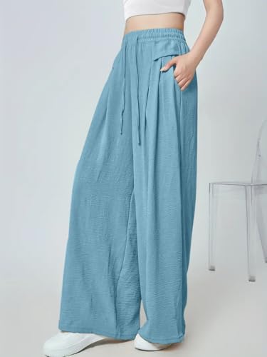 Greciilooks WomenS Loose High Rise Textured Trousers | High-Waisted Pant | Korean Trousars
