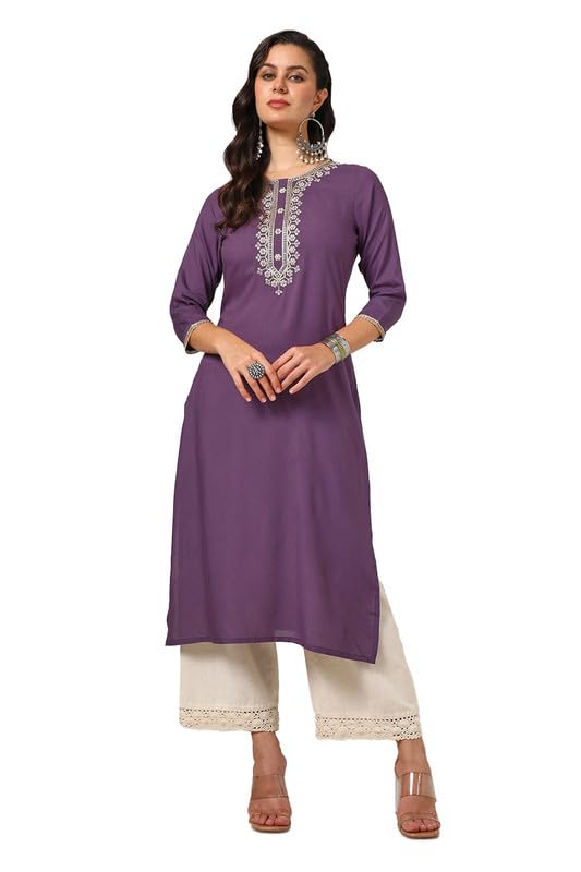 Soch Womens Purple Rayon Embroidered Kurta With Sequence Work