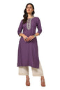 Soch Womens Purple Rayon Embroidered Kurta With Sequence Work