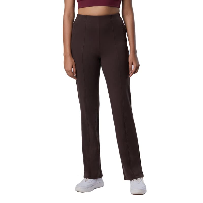 BlissClub Women The Ultimate High Rise Straight Pants|Trousers for Women|Straight Fit|Pintuck Design|Polyester,Brown