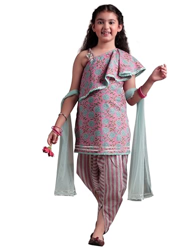 Libas Kids Womens Printed Cotton Straight Kurta With Dhoti Pant And Dupatta