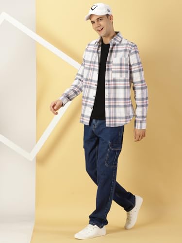 Thomas Scott Mens Checkered Slim Fit Shirt (TS1175_Off White