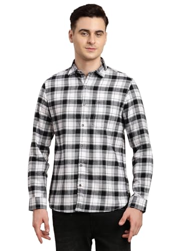 Turtle Men 100% Cotton Black & White Check Slim Fit Casual Shirt