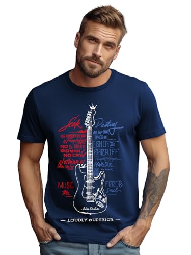 ADRO Guitar Design Printed T-Shirt for Men - 100% Cotton, Regular Fit, Soft Breathable Fabric | RN23-M-GTR-NB