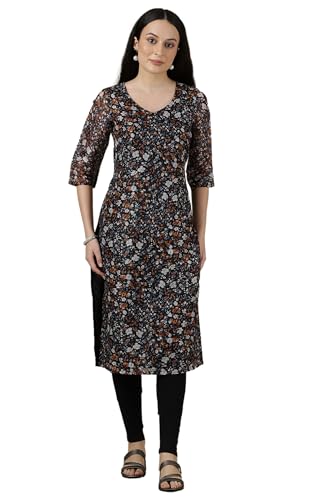 Aurelia WomenS Floral Printed Straight Kurta | V-Neck Kurta For Women | Printed Kurta For Women | Beautiful Regular Fit Kurta Fo