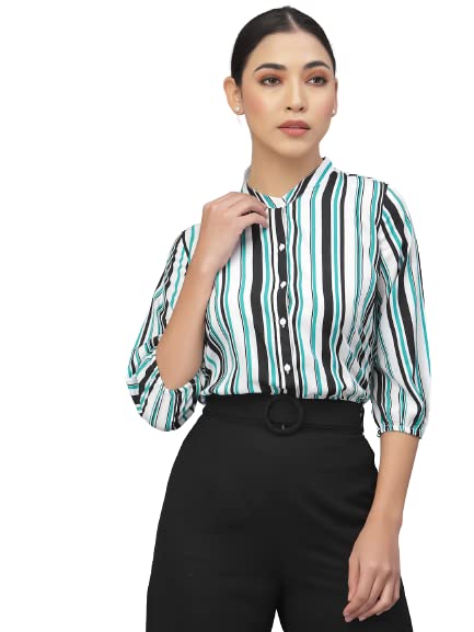 Style Quotient Women Green Smart Striped Formal Shirt