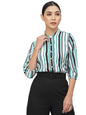 Style Quotient Women Green Smart Striped Formal Shirt