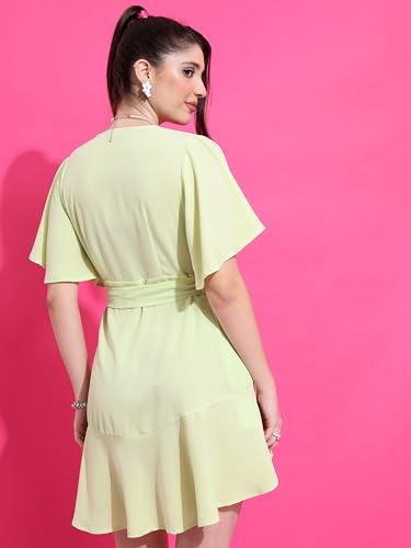 Ketch WomenS Polyester Wrap Mini Dress (Khj6000479_Green