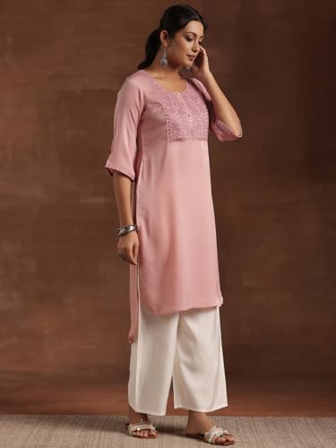 Libas WomenS Polyester Yoke Design Straight Kurta (29206 Peach