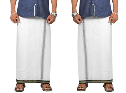 Prakasam Cotton Mens Kerala Thalapathi Border 2Way Pocket (Right &Left Side) Flexi Size (Adjustable) Colour Dhoti With 2 Side Po