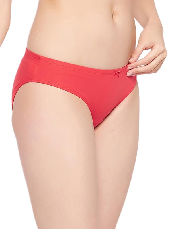 Clovia Womens 100% Cotton Low Waist Inner Elastic Bikini Panty (PN3509P04_Red_XXL)