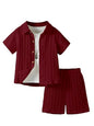 AVANOVA Boys Maroon 2-Piece Outfit Set  Short Sleeve Button Front Shirt with Matching Shorts, Summer Casual Clothing for Kids, L