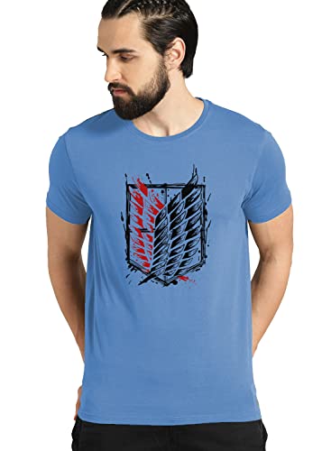 ADRO Mens Attack on Titan Cotton T-Shirt (M, Sky Blue)