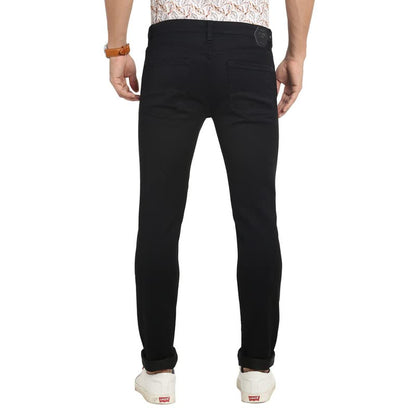 Turtle Men Cotton Black Narrow Fit Solid Stretchable Jeans