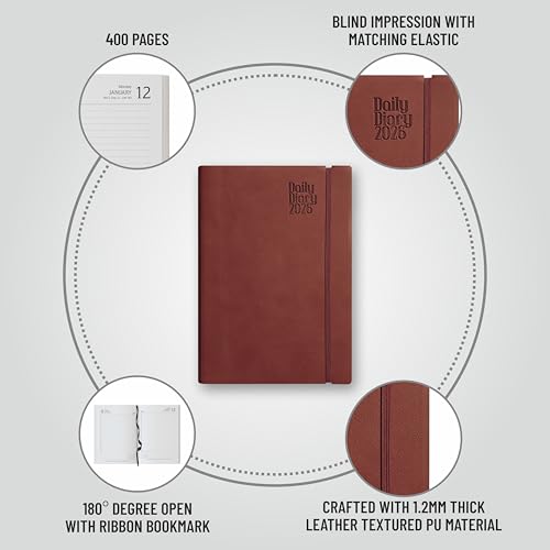 Anupam Flxy 2026 Diary With Dates - B5 80 Gsm Paper 2026 Daily Planner Full Page Per Day With Monthly Calendar, 365 Days New Yea