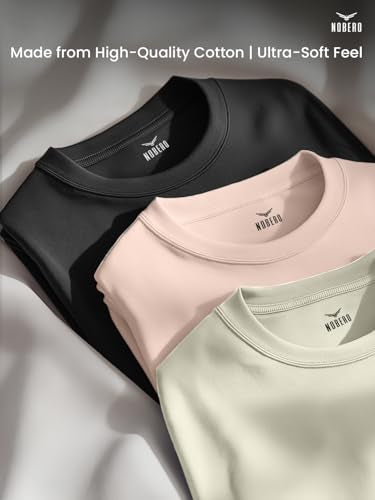Nobero MenS Solid Regular Fit T-Shirt (1M-Twts-R0008_2_Black / Blush/Aloe Green