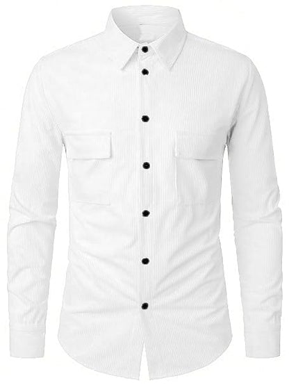 Trillmixa MenS Polyester Shirt With Spread Collar Neck Full Sleeves Two Side Pockets Solid Pattern Relaxed Fit And Standard Len