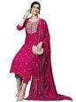 GoSriKi Womens Cotton Blend Embroidered Straight Kurta with Pant & Dupatta (Kasturi Pink-APL-GS_M_Pink_Medium)