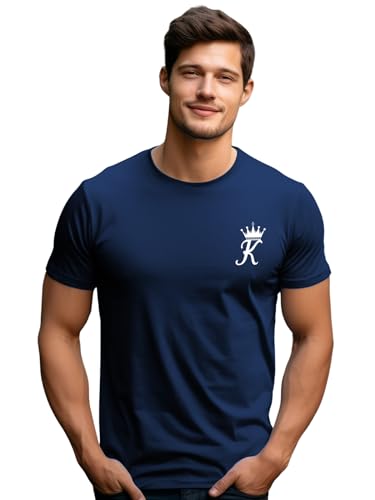 ADRO Men's Solid Regular Fit T-Shirt (RN24-STICK-KK-NB_Navy Blue